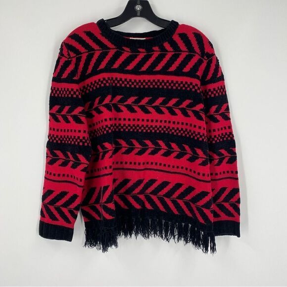 Women’s Round Neck Red and Black Geometric Print Sweater size L - Picture 1 of 3